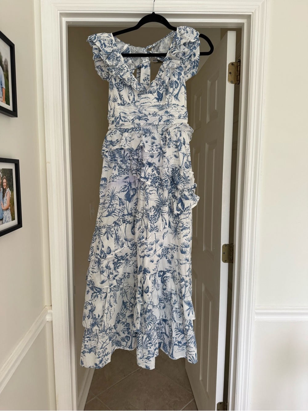 Women’s White and Blue Floral Midi Dress